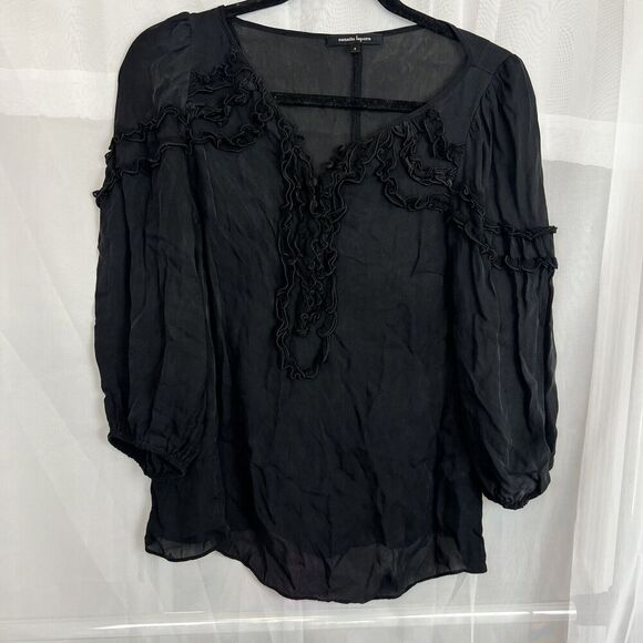 Nanette lepore vintage delicate silk ruffle blouse sz 4 dark academia coquette - Picture 1 of 7